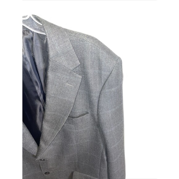 Haggar Suit Jacket Mens Size 42R Gray Windowpane Two Button Long Sleeve - Picture 4 of 12